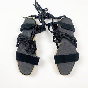 ASOS Shoes Womens Rope Lace-Up Flat Sandal Black Size 5 Strappy Textured